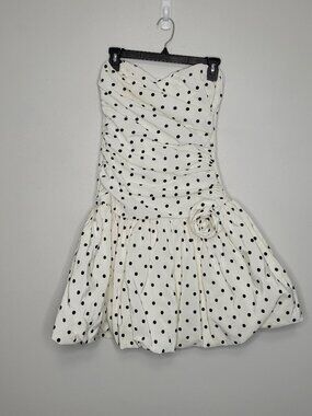 Vintage Positively Ellyn off white black polka dot bubble hem strapless dress